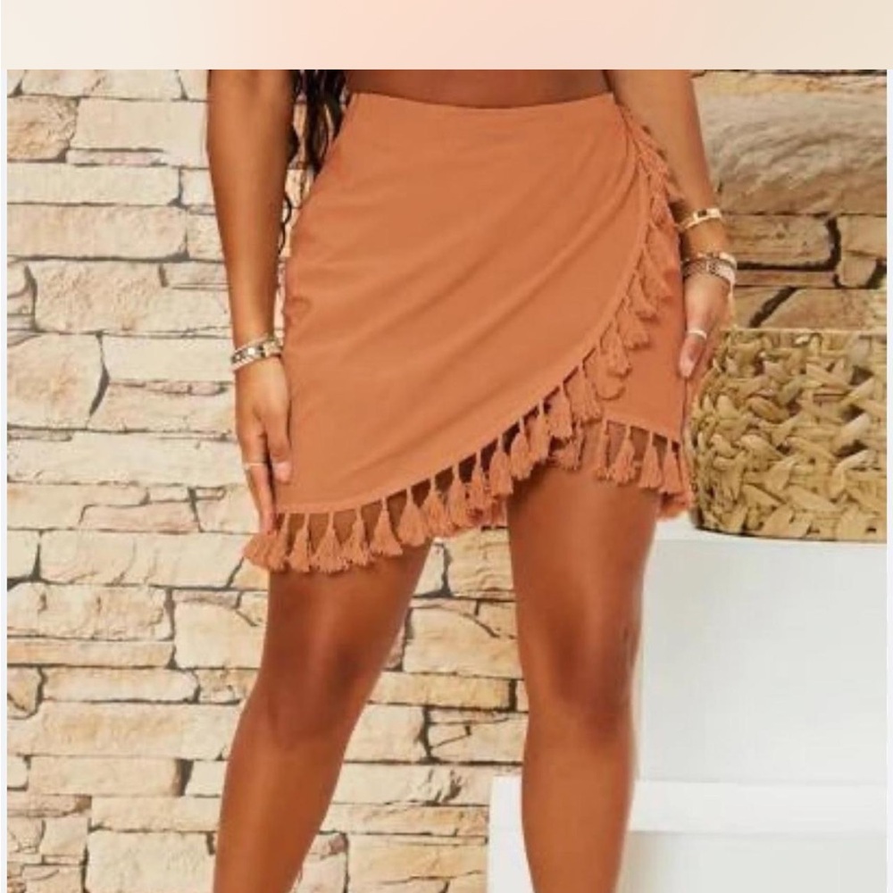 Fate Asymmetrical Tassel Skirt in peach